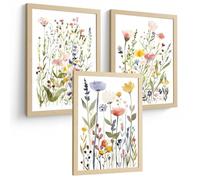 Nacnic Juego De 3 Posters De Flores Color Pastel. Laminas Decorativas Pared Flores Acuarela. Posters De Pared Botanico Minimalista Pared Para Salón Y Dormitorio. Tamaño A3 Marco Madera Clara