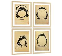 Nacnic Juego De 4 Laminas Decorativas Pared Estilo Japon Ukiyo-E. Cuadros Salon Modernos - Posters Decorativos Ranas Vintage. Arte Japones. Decoración Dormitorios. A3 Sin Marco
