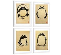 Nacnic Juego De 4 Laminas Decorativas Pared Estilo Japon Ukiyo-E. Cuadros Salon Modernos - Posters Decorativos Ranas Vintage. Arte Japones. Decoración Dormitorios. A3 Marco Blanco