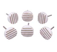 Nacnic Juego de 6 pomos tiradores de piedra redondos de 40 mm | Premium. Perillas tono hueso con metal dorado | Ideales para armarios, cómodas, cajoneras, cocina y baño. Manejas elegantes multiusos.