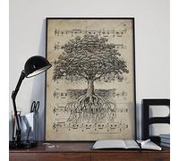 Nacnic - Lámina Arbol de la Vida Vintage sobre Partitura Musical -. Ilustracion Decorativa en Pentagrama de Música Antiguo - Tamaño A3