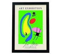 Nacnic Lamina artistica decorativa con ilustración de Exposición Joan Miro 3 tamaño A3 con marco negro estilo Surrealista para decorar el hogar, salón, habitaciones, estudios...