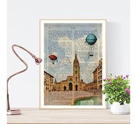 Nacnic Lámina Ciudad de Oviedo. Estilo Vintage. Ilustración, fotografía y Collage con la Historia DE Oviedo. Poster tamaño A4 Con marco