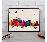 Nacnic Lámina Ciudad de Pamplona. Skyline Estilo Acuarela y explosión de Color. Poster tamaño A3 Impreso en Papel 250 Gramos. Decoración del hogar. Con marco Negro A3