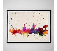 Nacnic Lámina Ciudad de Sevilla. Skyline Estilo Acuarela y explosión de Color. Poster tamaño A3 Impreso en Papel 250 Gramos y tintas Decoración del hogar. Diseño al Mejor Precio. Con marco Negro A3