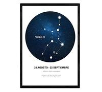 Nacnic Lamina con la constelación Virgo. Poster con símbolo del Zodiaco en tamaño A4 con Marco y Fondo Blanco