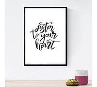 Nacnic Lámina con mensajes felices en blanco y negro.Poster 'Escucha A Tu Corazon' para enmarcar. Tamaño A4 sin marco