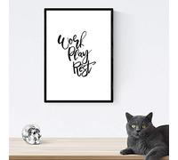 Nacnic Lámina con mensajes felices en blanco y negro.Poster 'Trabaja Juega Descansa' para enmarcar. Tamaño A3 sin marco