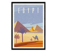 Nacnic Lámina de Egipto. Estilo vintage. Poster de las piramides y la esfinge en colores. Anuncio Egipto Tamaño A4 con marco
