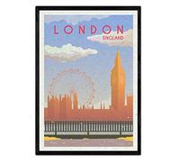 Nacnic Lámina de Londres. Estilo vintage. Poster Big Ben y ojo de Londres en colores. Anuncio Londres Tamaño A4