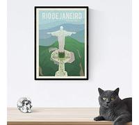 Nacnic Lámina de Rio de Janeiro. Estilo Vintage. Poster Cristo Redentor en Colores. Anuncio Rio de Janeiro Tamaño A3 con Marco