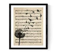 Nacnic - Lámina Diente de León sobre Partitura Vintage - Poster Imagen Ilustración Naturaleza y Música - Cuadro Decorativo para Arte Mural