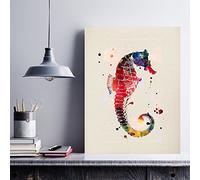 Nacnic - Lámina Ilustración Acuarela Caballito de Mar - Poster Dibujo Explosion Salpicadura Colores - Decoración Moderna para Interiores Hogar