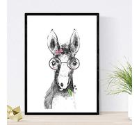 Nacnic Lámina Infantil Caballo Bebe con Gafas y Diadema Poster Animales Infantiles Tamaño A4 Enmarcado con Marco Negro