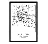 Nacnic Lámina Mapa de la Ciudad Bangkok Estilo nordico en Blanco y Negro. Poster tamaño A3 Enmarcado con Marco Negro Impreso Papel 250 gr. Cuadros, láminas y Posters para Salon y Dormitorio
