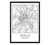 Nacnic Lámina Mapa de la Ciudad Berlin Estilo nordico en Blanco y Negro. Poster tamaño A3 Sin Marco Impreso Papel 250 gr. Cuadros, láminas y Posters para Salon y Dormitorio
