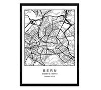 Nacnic Lámina mapa de la ciudad Bern estilo nordico en blanco y negro. Poster tamaño A4 Enmarcado con marco negro Impreso papel 250 gr. Cuadros, láminas y posters para salon y dormitorio