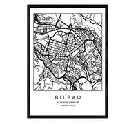 Nacnic Lámina mapa de la ciudad Bilbao estilo nordico en blanco y negro. Poster tamaño A3 Enmarcado con marco negro Impreso papel 250 gr. Cuadros, láminas y posters para salon y dormitorio