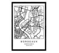Nacnic Lámina Mapa de la Ciudad Bordeaux Estilo nordico en Blanco y Negro. Poster tamaño A3 Enmarcado con Marco Negro Impreso Papel 250 gr. Cuadros, láminas y Posters para Salon y Dormitorio