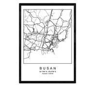 Nacnic Lámina Mapa de la Ciudad Busan Estilo nordico en Blanco y Negro. Poster tamaño A4 Enmarcado con Marco Negro Impreso Papel 250 gr. Cuadros, láminas y Posters para Salon y Dormitorio