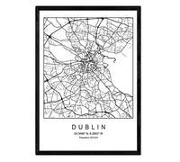 Nacnic Lámina mapa de la ciudad Dublin estilo nordico en blanco y negro. Poster tamaño A3 Enmarcado con marco negro Impreso papel 250 gr. Cuadros, láminas y posters para salon y dormitorio