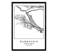 Nacnic Lámina Mapa de la Ciudad Dubrovnik Estilo nordico en Blanco y Negro. Poster tamaño A3 Sin Marco Impreso Papel 250 gr. Cuadros, láminas y Posters para Salon y Dormitorio