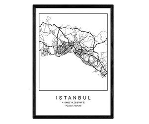Nacnic Lámina Mapa de la Ciudad Istanbul Estilo nordico en Blanco y Negro. Poster tamaño A3 Sin Marco Impreso Papel 250 gr. Cuadros, láminas y Posters para Salon y Dormitorio