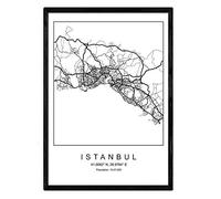 Nacnic Lámina mapa de la ciudad Istanbul estilo nordico en blanco y negro. Poster tamaño A4 Enmarcado con marco negro Impreso papel 250 gr. Cuadros, láminas y posters para salon y dormitorio