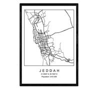 Nacnic Lámina Mapa de la Ciudad Jeddah Estilo nordico en Blanco y Negro. Poster tamaño A3 Sin Marco Impreso Papel 250 gr. Cuadros, láminas y Posters para Salon y Dormitorio