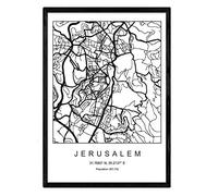 Nacnic Lámina Mapa de la Ciudad Jerusalem Estilo nordico en Blanco y Negro. Poster tamaño A3 Sin Marco Impreso Papel 250 gr. Cuadros, láminas y Posters para Salon y Dormitorio