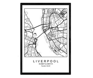 Nacnic Lámina Mapa de la Ciudad Liverpool Estilo nordico en Blanco y Negro. Poster tamaño A3 Enmarcado con Marco Negro Impreso Papel 250 gr. Cuadros, láminas y Posters para Salon y Dormitorio
