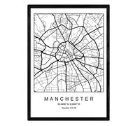 Nacnic Lámina Mapa de la Ciudad Manchester Estilo nordico en Blanco y Negro. Poster tamaño A3 Sin Marco Impreso Papel 250 gr. Cuadros, láminas y Posters para Salon y Dormitorio
