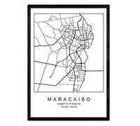 Nacnic Lámina mapa de la ciudad Maracaibo (2) estilo nordico en blanco y negro. Poster tamaño A3 Enmarcado con marco negro Impreso papel 250 gr. Cuadros, láminas y posters para salon y dormitorio