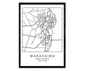 Nacnic Lámina mapa de la ciudad Maracaibo estilo nordico en blanco y negro. Poster tamaño A3 Enmarcado con marco negro Impreso papel 250 gr. Cuadros, láminas y posters para salon y dormitorio