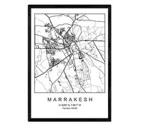 Nacnic Lámina mapa de la ciudad Marrakesh estilo nordico en blanco y negro. Poster tamaño A4 Sin marco Impreso papel 250 gr. Cuadros, láminas y posters para salon y dormitorio