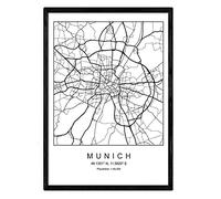 Nacnic Lámina Mapa de la Ciudad Munich Estilo nordico en Blanco y Negro. Poster tamaño A4 Sin Marco Impreso Papel 250 gr. Cuadros, láminas y Posters para Salon y Dormitorio