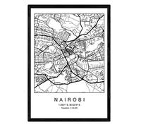 Nacnic Lámina Mapa de la Ciudad Nairobi Estilo nordico en Blanco y Negro. Poster tamaño A3 Sin Marco Impreso Papel 250 gr. Cuadros, láminas y Posters para Salon y Dormitorio