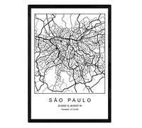 Nacnic Lámina Mapa de la Ciudad Sao Paulo Estilo nordico en Blanco y Negro. Poster tamaño A3 Sin Marco Impreso Papel 250 gr. Cuadros, láminas y Posters para Salon y Dormitorio
