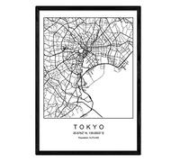 Nacnic Lámina mapa de la ciudad Tokyo estilo nordico en blanco y negro. Poster tamaño A4 Enmarcado con marco negro Impreso papel 250 gr. Cuadros, láminas y posters para salon y dormitorio