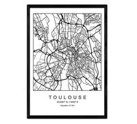 Nacnic Lámina Mapa de la Ciudad Toulouse Estilo nordico en Blanco y Negro. Poster tamaño A4 Sin Marco Impreso Papel 250 gr. Cuadros, láminas y Posters para Salon y Dormitorio
