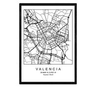 Nacnic Lámina Mapa de la Ciudad Valencia Estilo nordico en Blanco y Negro. Poster tamaño A4 Sin Marco Impreso Papel 250 gr. Cuadros, láminas y Posters para Salon y Dormitorio