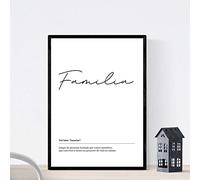 Nacnic Lámina Palabra Familia Lámina nordicas blanco y negro. Poster 250 gr. Tamaño A3 Enmarcado con marco negro