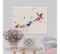 Nacnic Lámina para enmarcar Peter Pan Volando con Amigos Laminas Decorativas para Pared. Laminas Estilo Acuarela. Regalo Creativo para los niños. Papel 250 Gramos … (Sin Marco, 30x40)