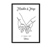 Nacnic Lámina personalizada manos de pareja medidas A3 (29.7X42cm) Poster para regalar con dibujo de manos. Personaliza con vuestros nombres, fecha y lugar. Cuadros originales para parejas.