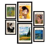 Nacnic Lámina poster de Frida Klimt van Gogh. Galería del pintor. Cuadros decorativos para tu salón, dormitorio, hogar. Estampados de arte de pared. Tamaños A4 y A3 con marcos negros
