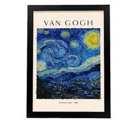 Nacnic Lámina poster de Noche estrellada Cuadros decorativos para tu salón, dormitorio, hogar. Estampados de arte de pared. Impresiones de pared estética inspiradas en Van Gogh A3 con marcos negros