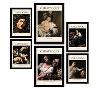 Nacnic Lámina poster set 6 de Caravaggio Colección de obras de arte, Cuadros decorativos para tu salón, dormitorio, hogar. Estampados de arte de pared. A4 y A3 con Negro Marcos