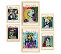 Nacnic Lámina poster set 6 de Picasso 2 Colección de obras de arte, Cuadros decorativos para tu salón, dormitorio, hogar. Estampados de arte de pared. A4 y A3 con Madera Marcos