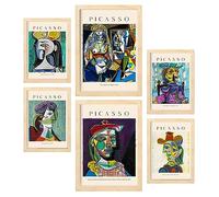 Nacnic Lámina poster set 6 de Picasso Colección de obras de arte, Cuadros decorativos para tu salón, dormitorio, hogar. Estampados de arte de pared. A4 y A3 con Madera Marcos