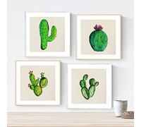 Nacnic - Láminas Cactus Acuarela - Poster Cuadrado con Imagen de Plantas y Flores Verdes del Desierto - Decoración Original y Minimalista - 20 x 20 cm